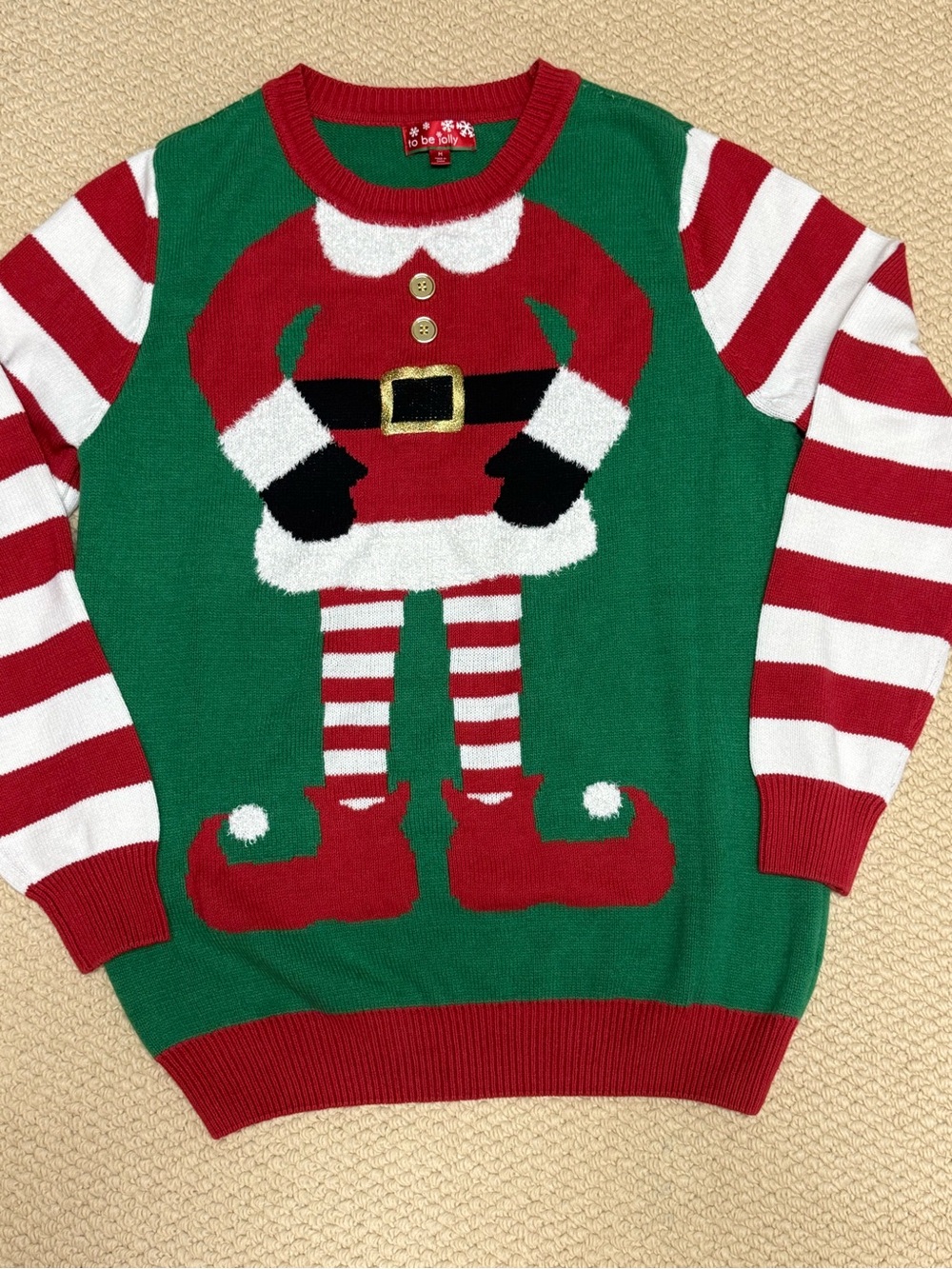 Holiday Elf Crewneck Sweater - Green & Red
